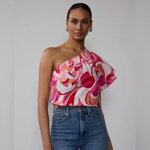 NWT New York & Company Abstract One Shoulder Blouse